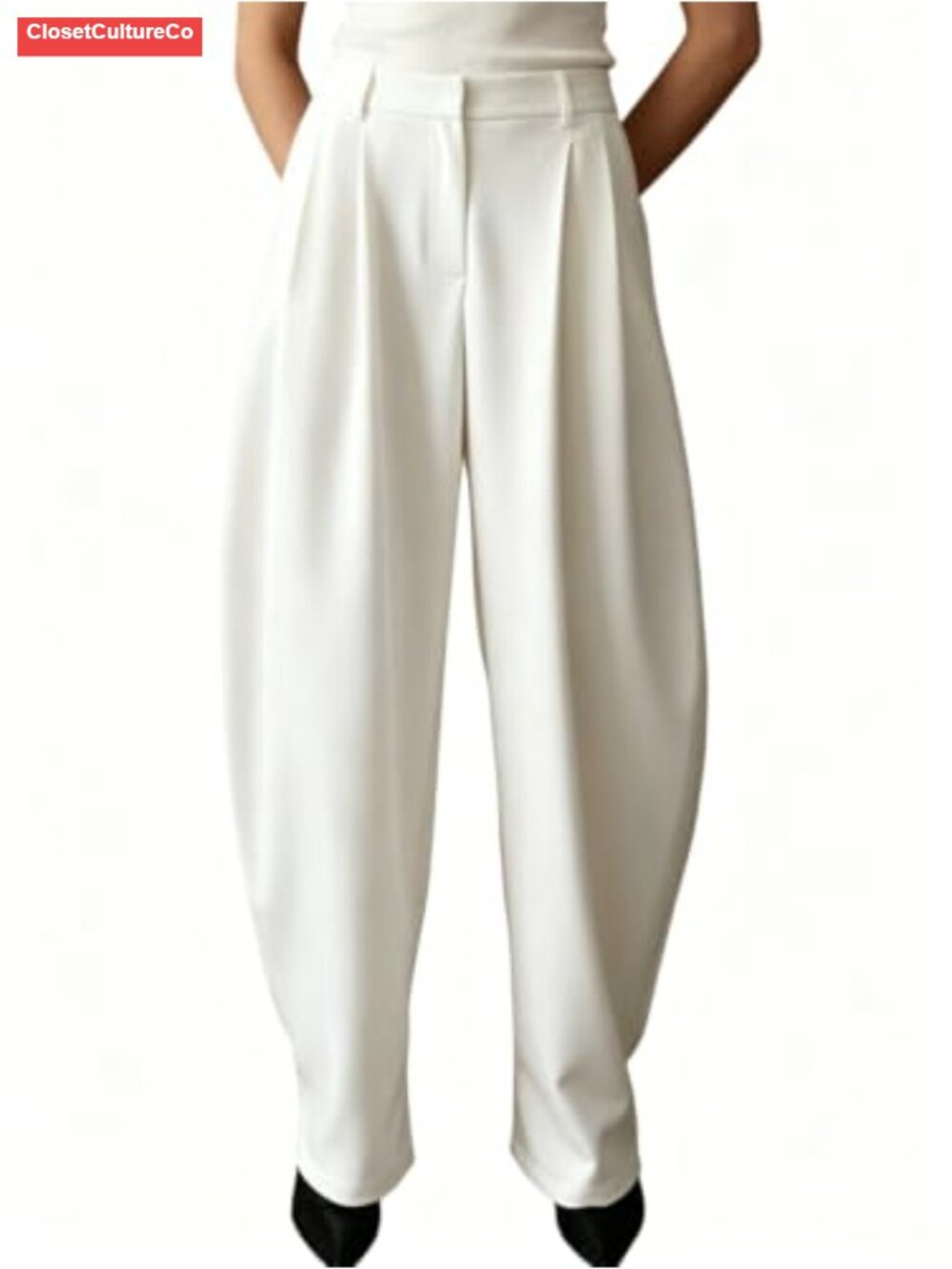 Wide Leg Barrel Dress Pants Pleated Balloon Work Slacks High Rise Palazzo